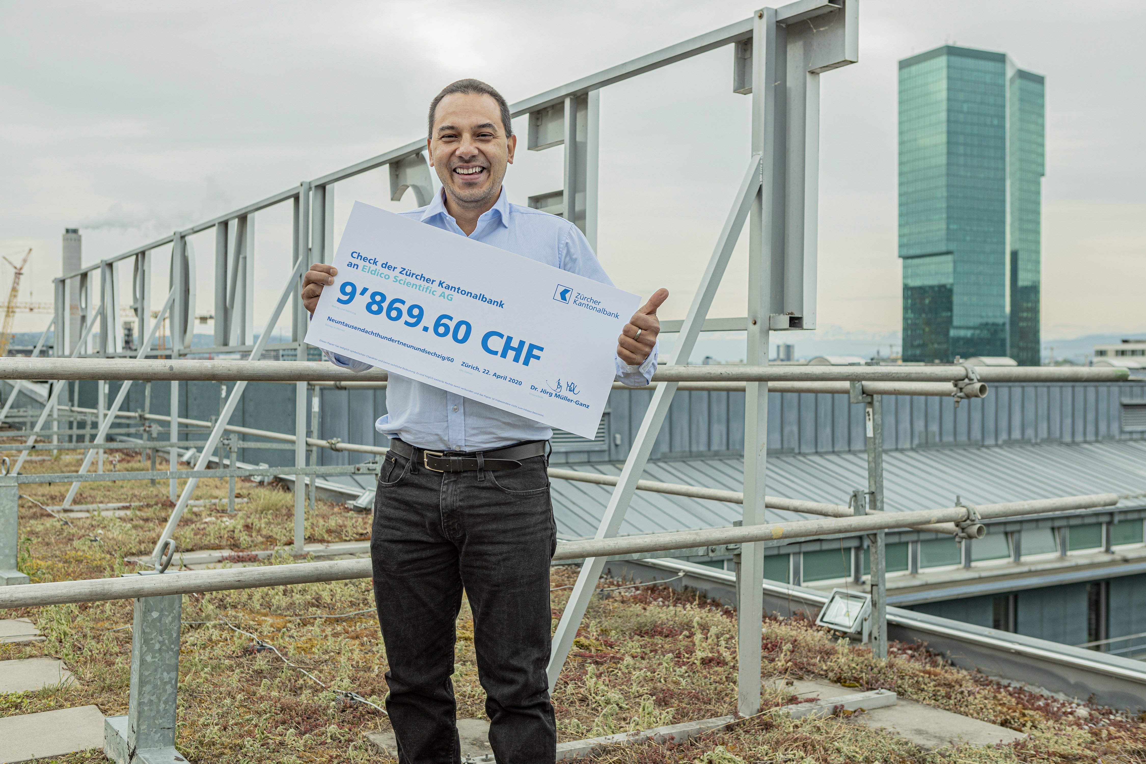 Most welcome:&nbsp;Dr.&nbsp;Gustavo Santiso-Quinones, ELDICO’S Chief Scientific Officer with the&nbsp;ZKB cheque